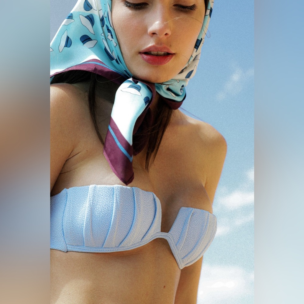 OSTRA BRASIL TQC Pleated Detail Bikini Top - Light Blue - Size M